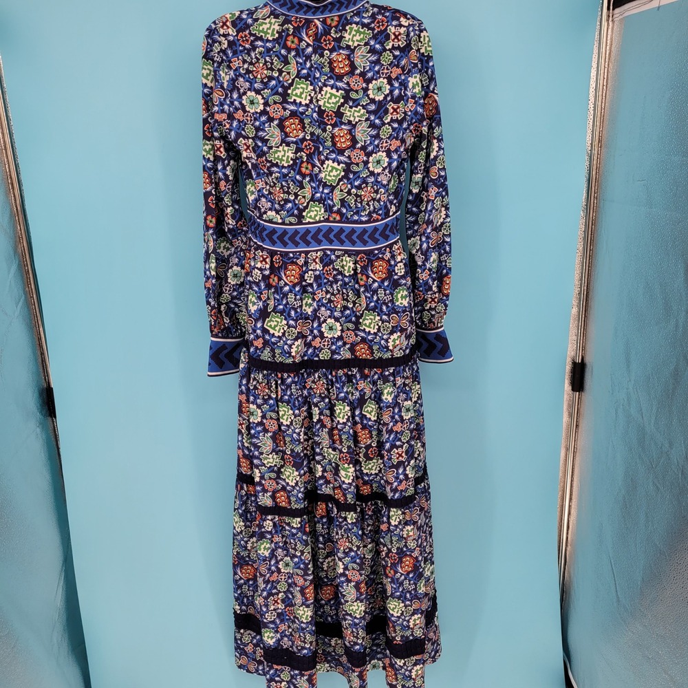 CK Bradley Whirlwind Navy Blue Floral Fleck Tiered Annabelle Maxi Dress S boho - Picture 8 of 12